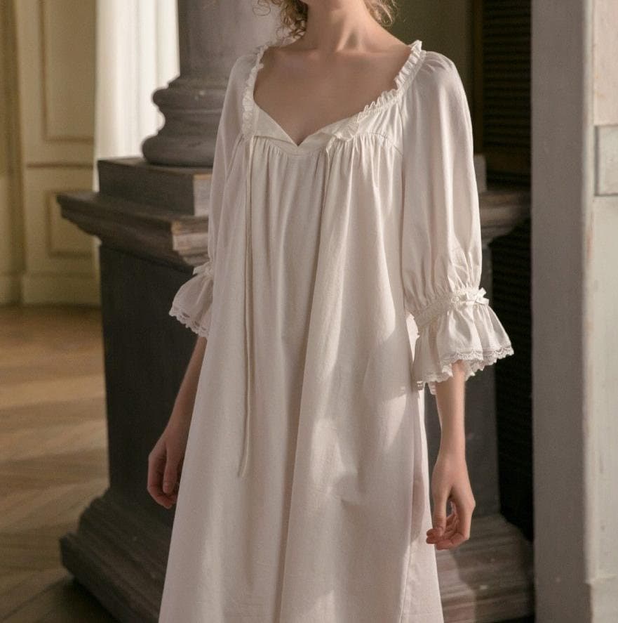 Sleep Night Dress Women Cotton White Lace Princess Sleepwear Nightwear  Nightgowns Ladies Lounge Wear (Color : White, Size : M Code) (White M)