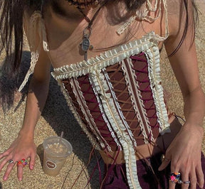 Grunge Fairycore Corset - Cottagecore Aesthetic, Lace Up Bustier Corset - Women Crop Fit Cottagecore Renaissance Corset