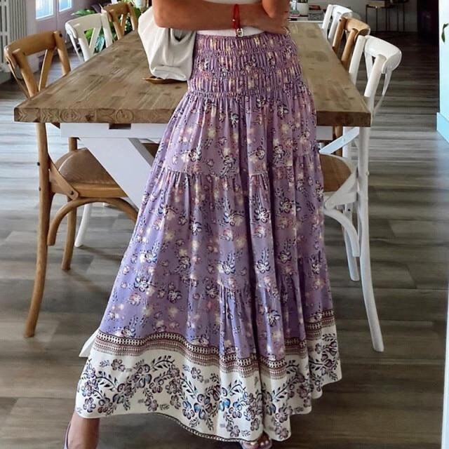 Fairycore Clothing, Bohemian Floral Skirt for Women - Cottagecore Aesthetic, Patchwork Pattern Skirt - High Waisted A-Line Fairycore Skirt