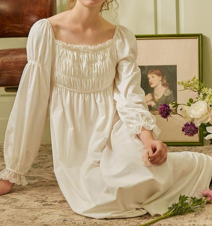 Graceful Victorian Nightgown Dress - Princess Coquette Nightdress - Vintage Boho Nightie Dress - Moon's Breath Nightgown