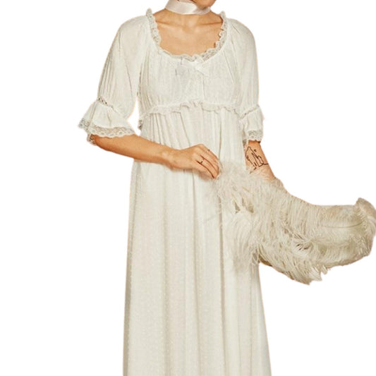 Victorian Aesthetic Lola Nightdress - Floral Print Lace Up Cottagecore Nightgown - Women Midi Puff Sleeves Boho Nightie | aesthetic, boho, boho clothing, cottagecore, Cottagecore clothing, cottagecore fashion, fairycore clothing, goblincore, nightdress, nightgown, victorian, vintage, womens clothing | Moon and Cottage