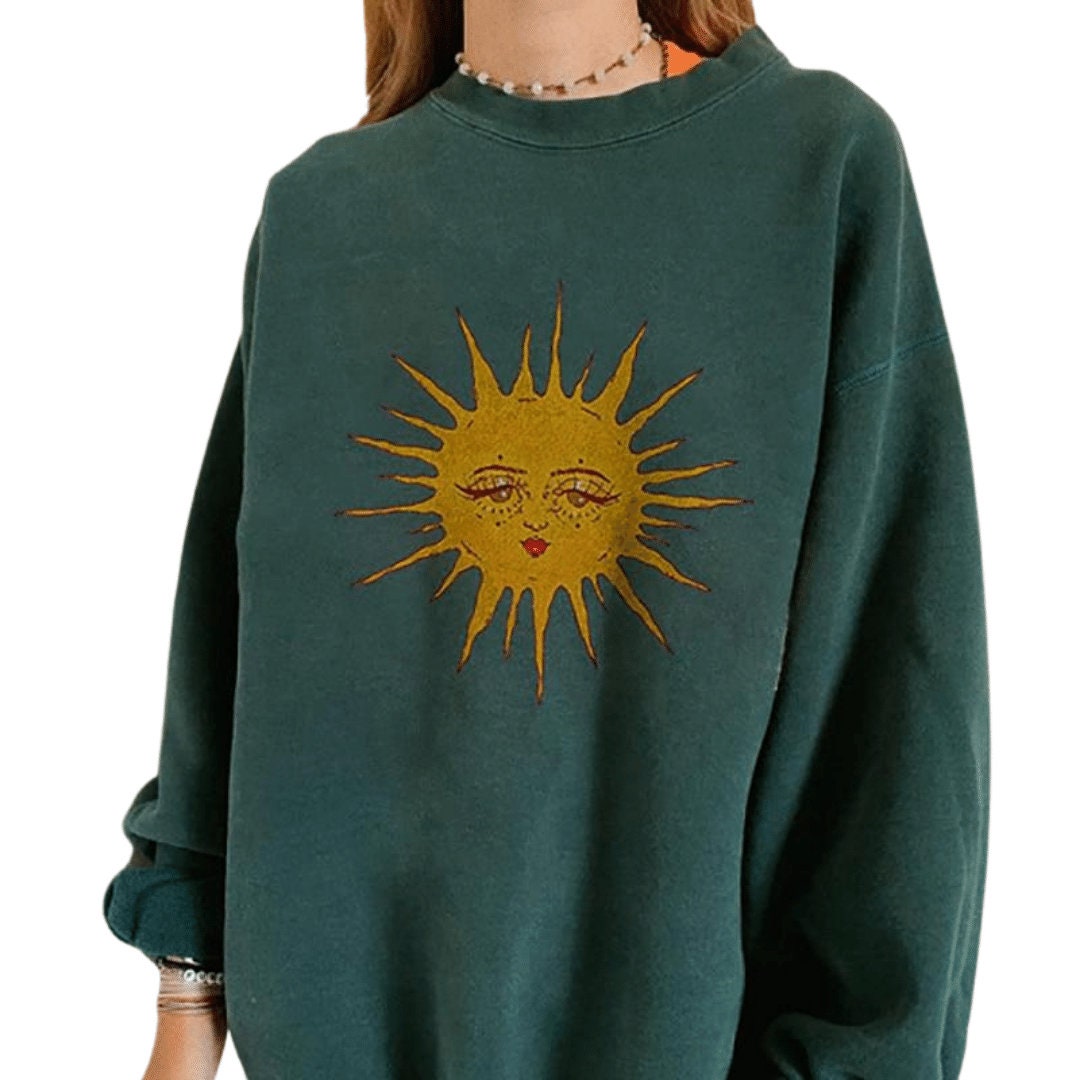 Warm Boho Sun Print Sweatshirt - 90s Vintage Aesthetic Cottagecore Sweater - Crewneck Long Sleeves Goblincore Sweatshirt