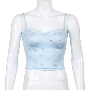 Pastel Aesthetic 90's Bustier - Cottagecore Aesthetic, Floral Print Sleeveless Spaghetti Strap Top - Backless Cami Top