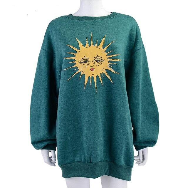 Warm Boho Sun Print Sweatshirt - 90s Vintage Aesthetic Cottagecore Sweater - Crewneck Long Sleeves Goblincore Sweatshirt