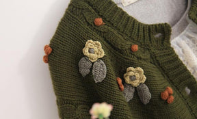 Cottagecore Folk Tales Knitted Floral Embroidery Sweater - Boho Aesthetic, Cozy Forest Green Knit Vintage Mushroom Sweater, Goblincore