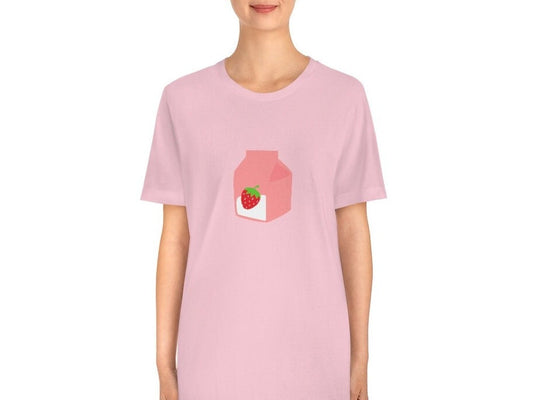 Cottagecore Strawberry Milk Carton T-Shirt - Mori Aesthetic, Kawaii Girl T-Shirt - Unisex Short Sleeves Boho Shirt | boho, cottagecore clothing, cottagecore shirt, indie clothing, kawaii, strawberry milk, tshirt | Moon and Cottage