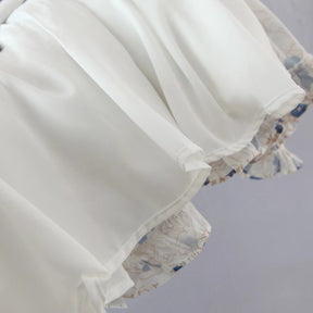 Vintage Cottagecore Mini Dress - Women Sleeveless Floral Print Ruffled Strap Top - Beach Style Chiffon V-Neck Boho Dress