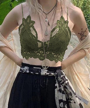 Grunge Fairycore Lace Crop Top - Cottagecore Aesthetic, Women Backless V-Neck Camis - Vintage Chic Sleeveless Mini Vest