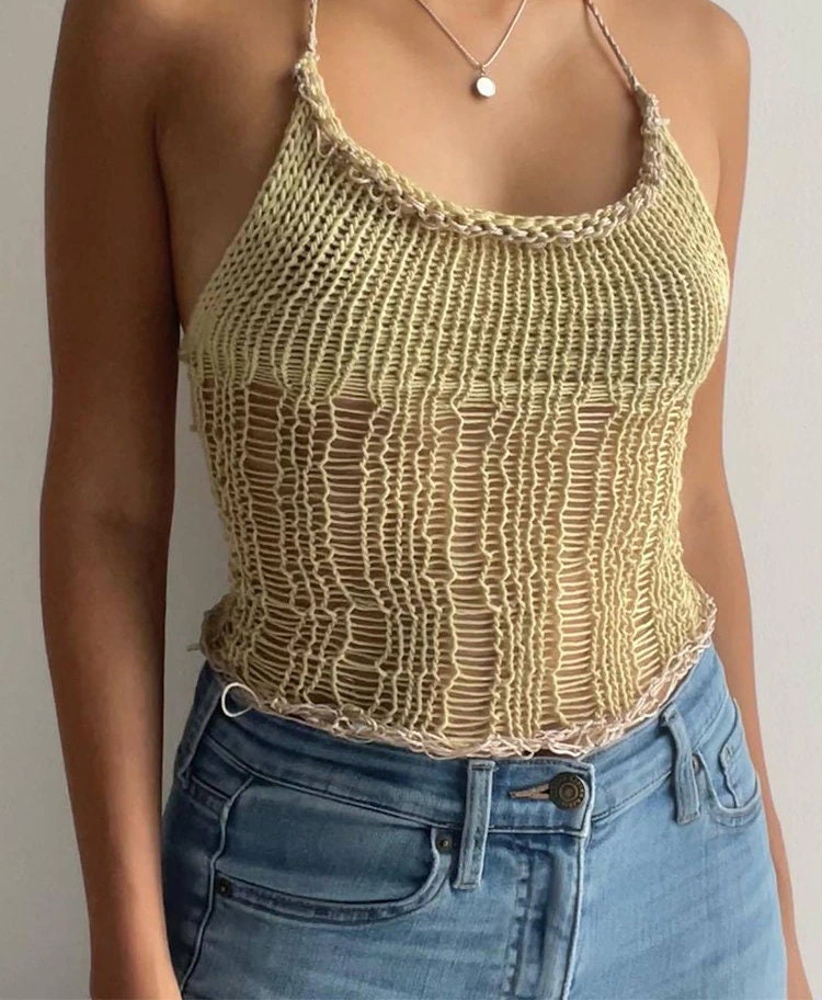 Y2k Knitted Crop Top - Boho Aesthetic, Halter Neck Sleeveless Tank Top - Women Backless Spaghetti Strap Camisole