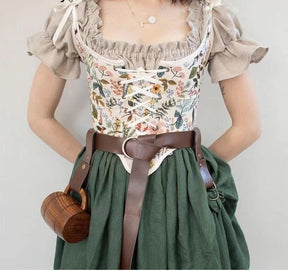 Vintage Chic Floral Cottagecore Corset | Fairycore Aesthetic | Printed Corset Top with Ribbon | Women Renaissance Corset