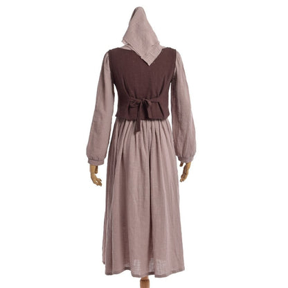 Cottagecore Aesthetic | Renaissance Dress and Corset Two Piece Set | Women O-Neck Long Lantern Sleeve A-Line Vintage Prairie Dress