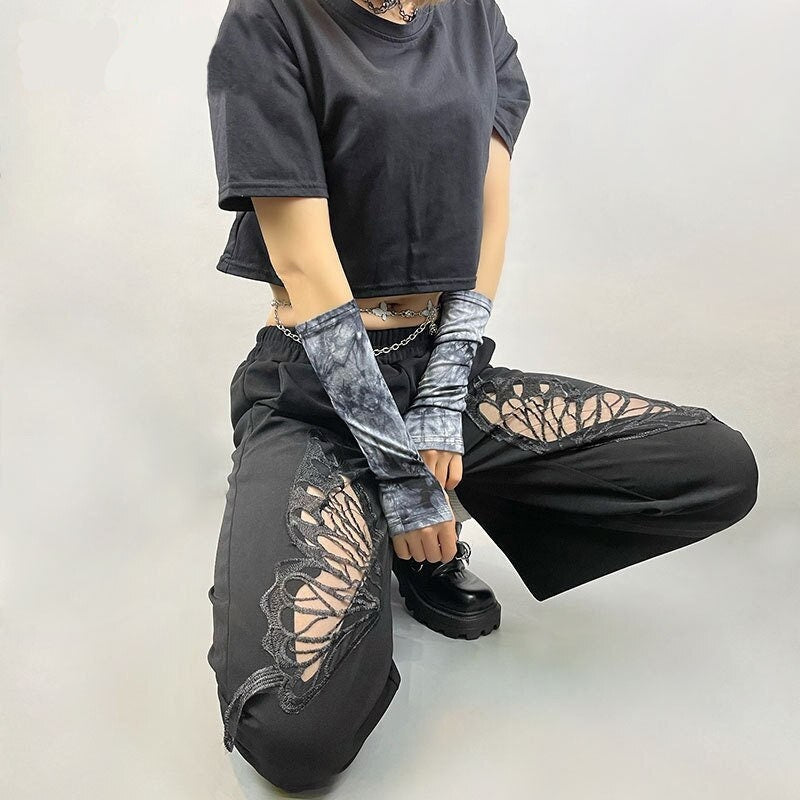 Butterfly Cut Out Y2k Tee - Indie Aesthetic Short Sleeve  Boho Crop Top - Grunge Style Women Top