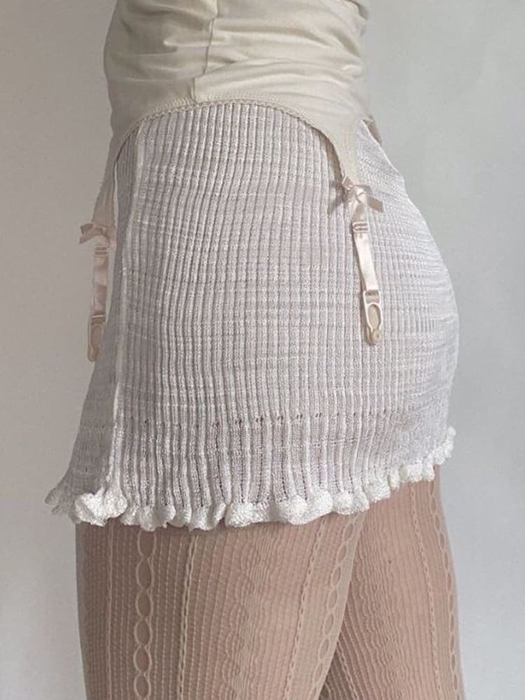 Y2k White Knitted Mini Skirt, Princesscore Aesthetic, Balletcore Slim Fit Pleated Skirt, Fashionable Stretchy Boho Pencil Skirt