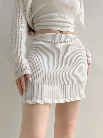 Y2k White Knitted Mini Skirt, Princesscore Aesthetic, Balletcore Slim Fit Pleated Skirt, Fashionable Stretchy Boho Pencil Skirt