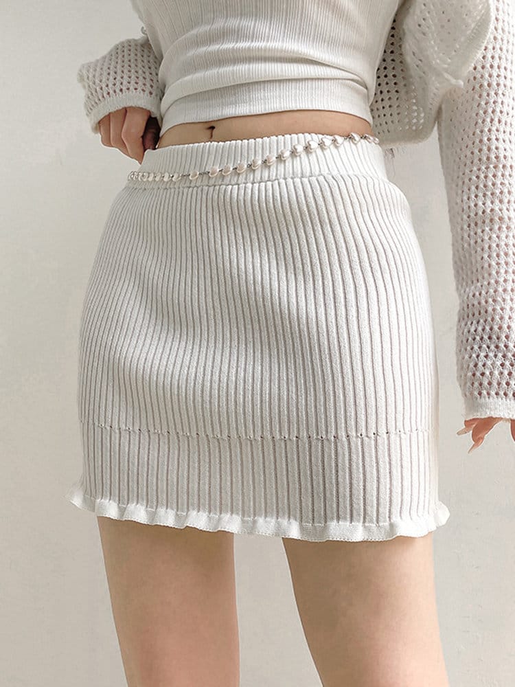 Y2k White Knitted Mini Skirt, Princesscore Aesthetic, Balletcore Slim Fit Pleated Skirt, Fashionable Stretchy Boho Pencil Skirt