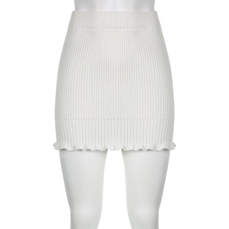 Y2k White Knitted Mini Skirt, Princesscore Aesthetic, Balletcore Slim Fit Pleated Skirt, Fashionable Stretchy Boho Pencil Skirt