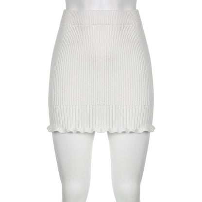 Y2k White Knitted Mini Skirt, Princesscore Aesthetic, Balletcore Slim Fit Pleated Skirt, Fashionable Stretchy Boho Pencil Skirt