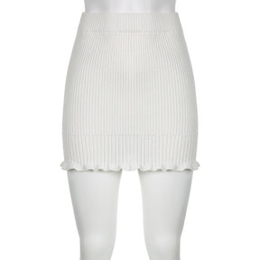 Y2k White Knitted Mini Skirt, Princesscore Aesthetic, Balletcore Slim Fit Pleated Skirt, Fashionable Stretchy Boho Pencil Skirt
