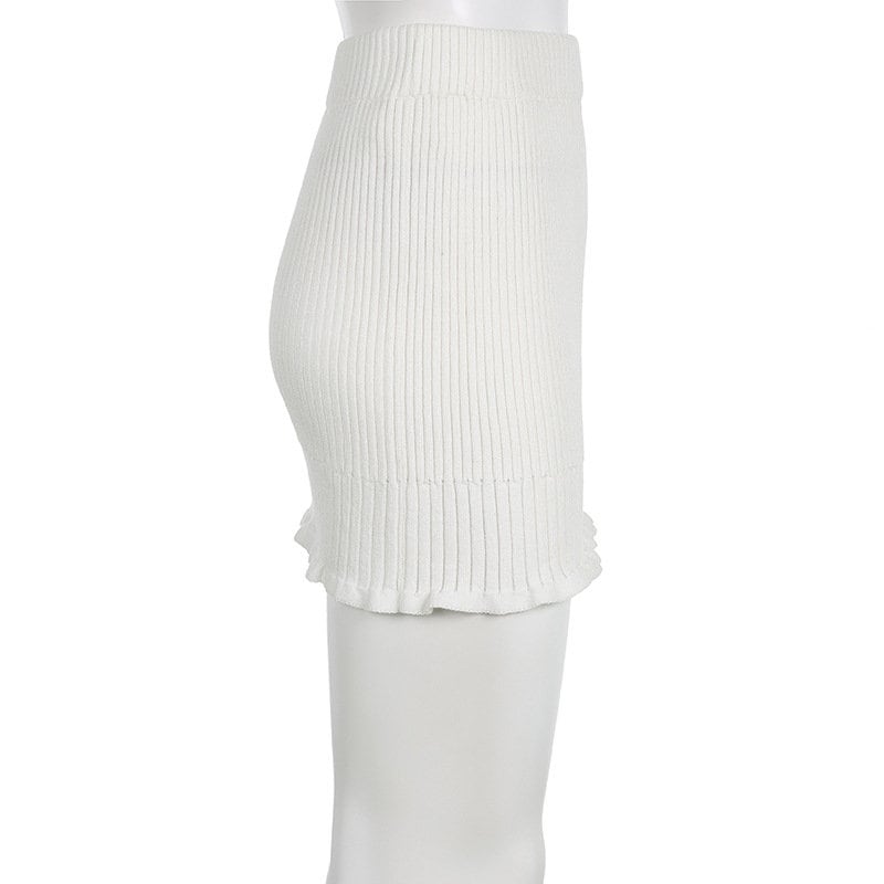 Y2k White Knitted Mini Skirt, Princesscore Aesthetic, Balletcore Slim Fit Pleated Skirt, Fashionable Stretchy Boho Pencil Skirt