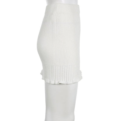 Y2k White Knitted Mini Skirt, Princesscore Aesthetic, Balletcore Slim Fit Pleated Skirt, Fashionable Stretchy Boho Pencil Skirt