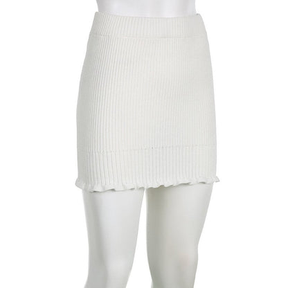 Y2k White Knitted Mini Skirt, Princesscore Aesthetic, Balletcore Slim Fit Pleated Skirt, Fashionable Stretchy Boho Pencil Skirt