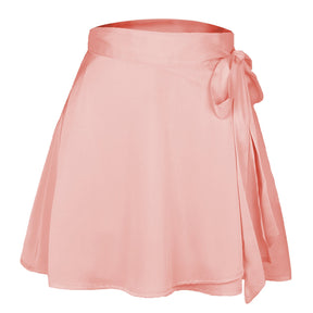 High Waist Satin Mini Skirt, Fairycore Aesthetic, Casual Loose Fit Chiffon Skirt, Women Solid Color Bandage Fashionable A-Line Skirt