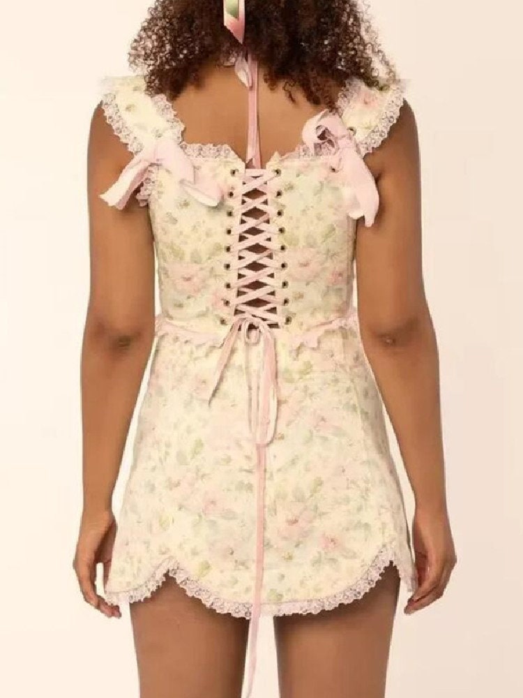 Sexy Bustier Corset Top Y2k Eyelet Lace-Up Floral Kuwait