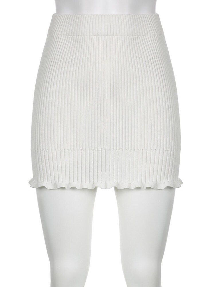 Y2k White Knitted Mini Skirt, Princesscore Aesthetic, Balletcore Slim Fit Pleated Skirt, Fashionable Stretchy Boho Pencil Skirt