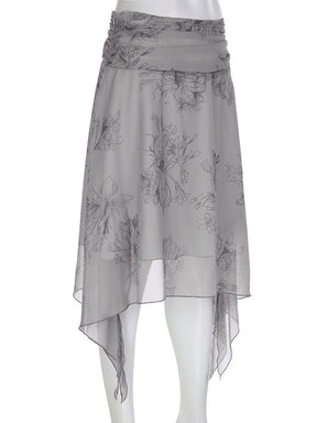 Y2k Floral Folds Midi Skirt, Cottagecore Aesthetic, Asymmetrical Chiffon Skirt, Vintage Ruffles Ballet Core Skirt, Patchwork A-Line Skirt