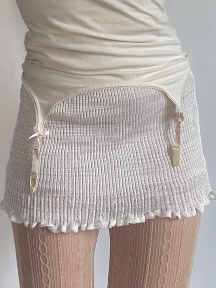 Y2k White Knitted Mini Skirt, Princesscore Aesthetic, Balletcore Slim Fit Pleated Skirt, Fashionable Stretchy Boho Pencil Skirt | aesthetic clothing, boho aesthetic, coquette clothing, cottagecore clothing, cottagecore fashion, fairycore aesthetic, goblincore clothing, grunge clothing, indie clothing, new, vintage clothing, women clothing, y2k aesthetic, y2k fashion | Moon and Cottage