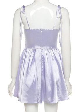 Purple Elegant Satin Corset Dress, Fairycore Aesthetic, High Waist Streetwear Fashion Dress, Casual Spaghetti Strap Short Dress