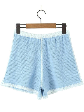 Handmade Crochet Cottagecore Matching Set, Women Cropped Tank Top + High Waist Shorts, Backless Lace Up Bow Halter Camis, Set of 2 Piece